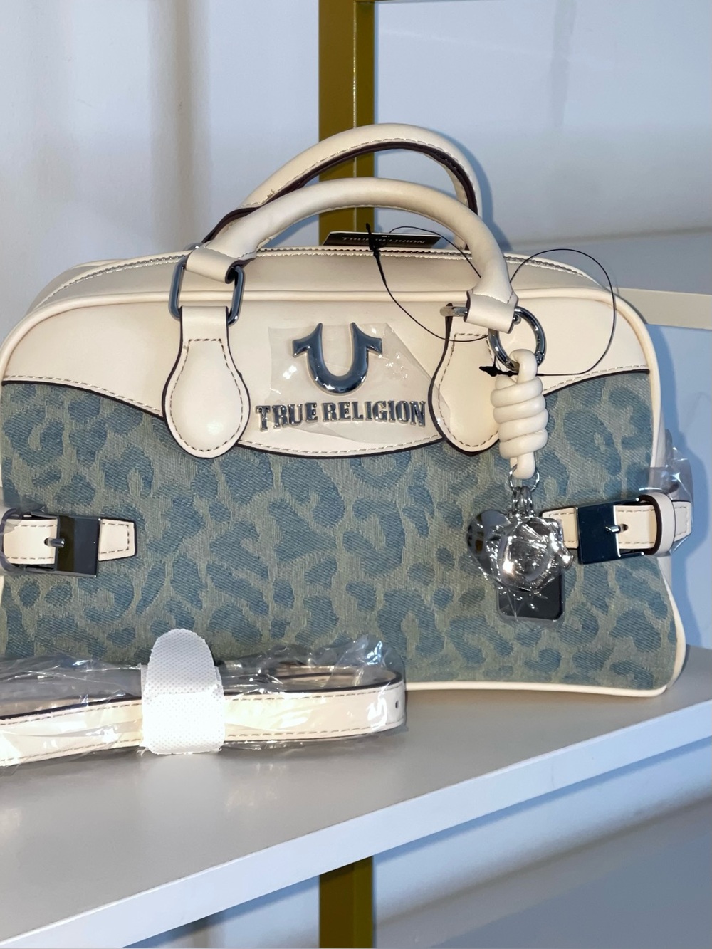 True Religion Denim Blue Leopard Bag